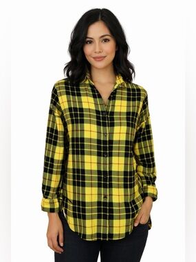 Vintage 90s Yellow Plaid Flannel Shirt Colors by Brooks Soft Grunge Preppy